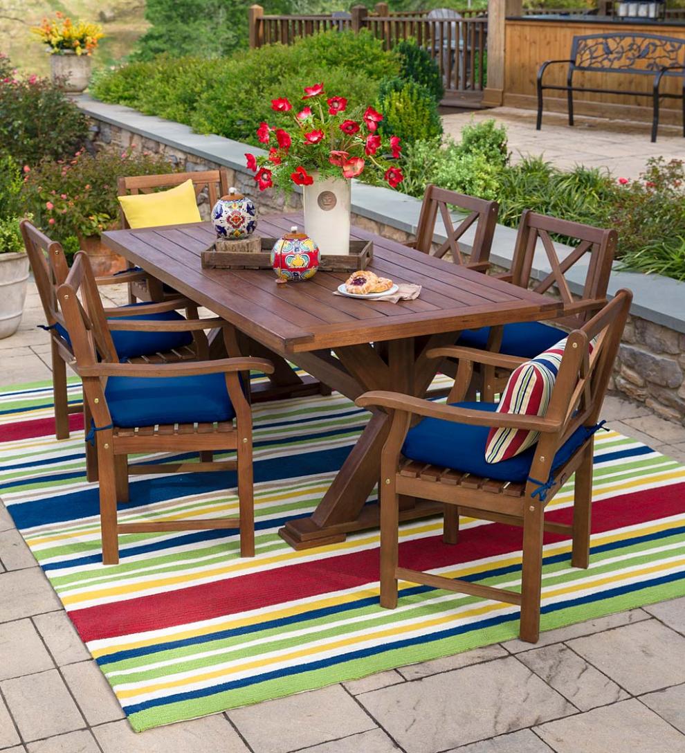 Plow & Hearth Wood Furniture Outdoor Living Claremont Outdoor Dining Furniture, Eucalyptus Table And Chairs