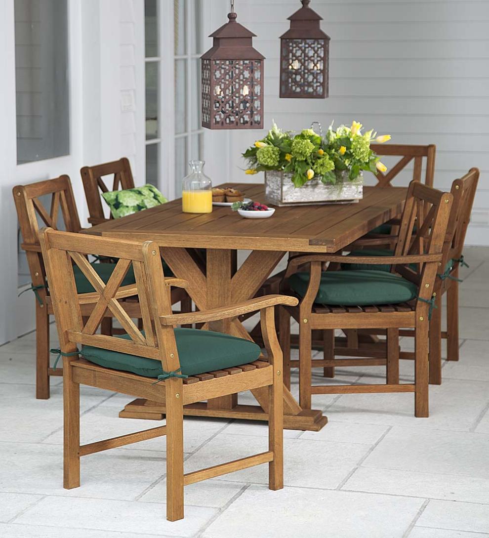 Plow & Hearth Wood Furniture Outdoor Living Claremont Outdoor Dining Furniture, Eucalyptus Table And Chairs