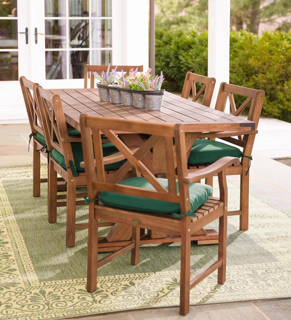 Plow & Hearth Wood Furniture Outdoor Living Claremont Outdoor Dining Furniture, Eucalyptus Table And Chairs