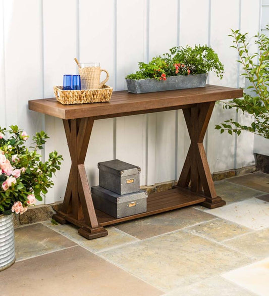 Plow & Hearth Wood Furniture Outdoor Living Claremont Outdoor Eucalyptus Console Table