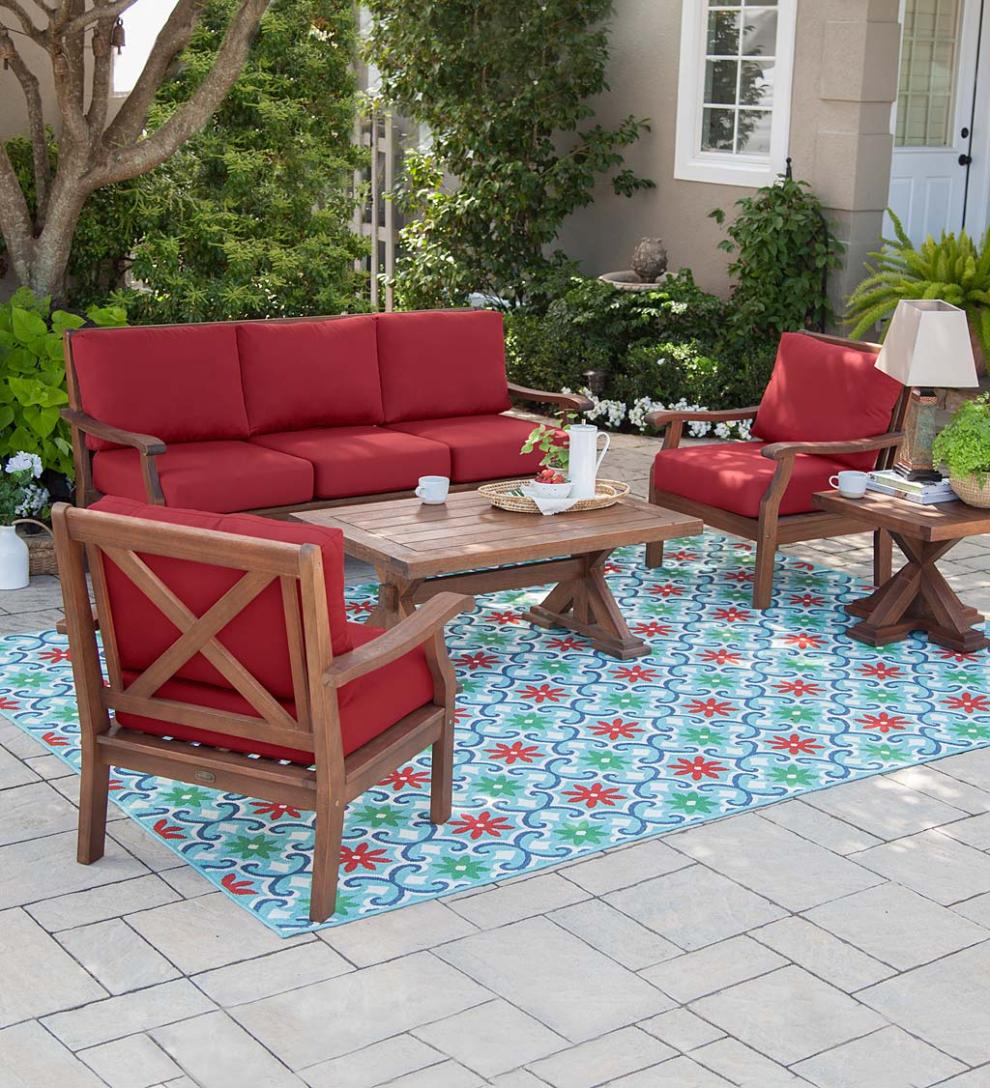 Plow & Hearth Wood Furniture Outdoor Living Claremont Seating Collection, Eucalyptus Wood Outdoor Furniture