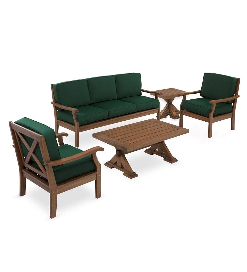 Plow & Hearth Wood Furniture Outdoor Living Claremont Seating Collection, Eucalyptus Wood Outdoor Furniture