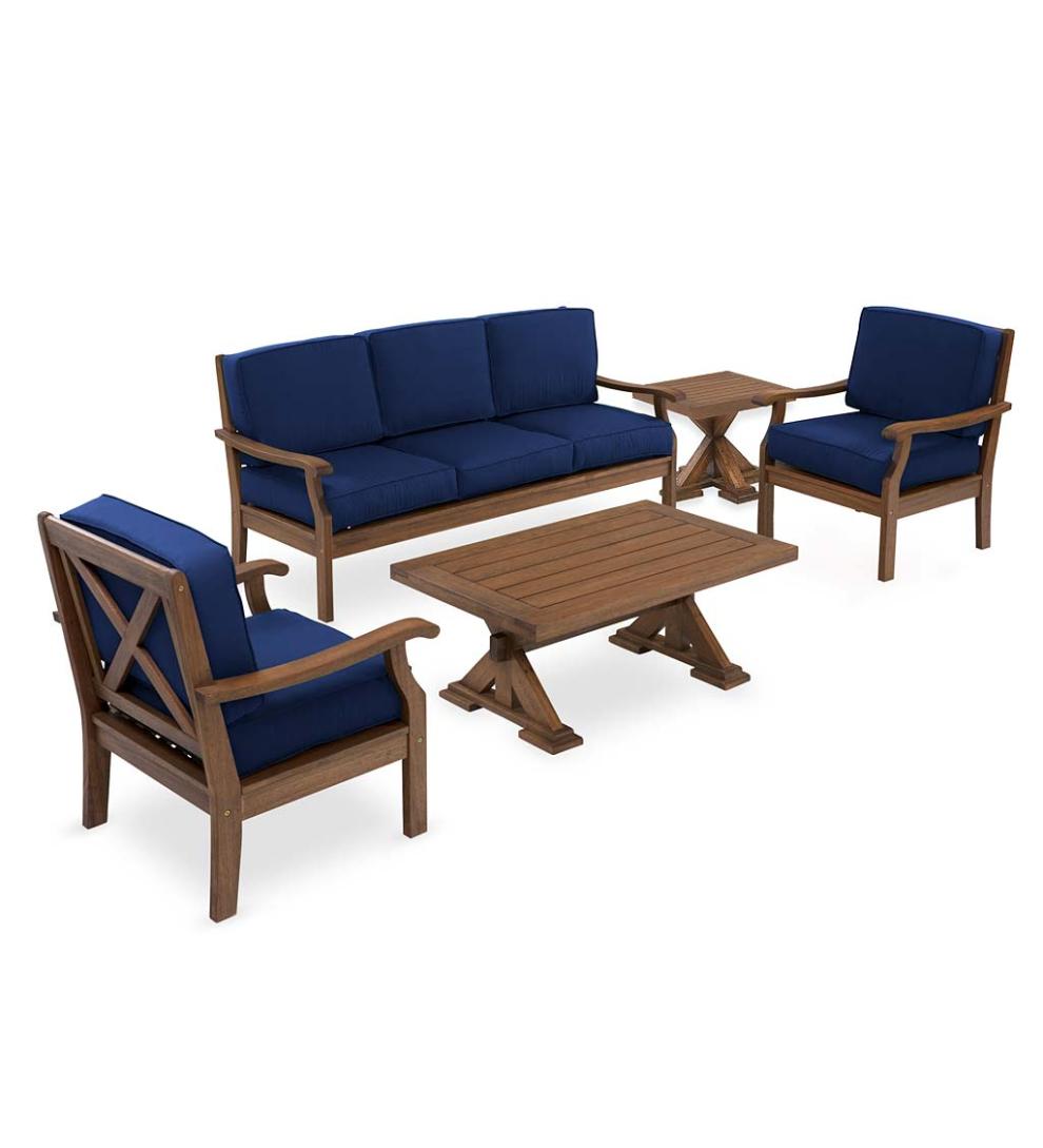 Plow & Hearth Wood Furniture Outdoor Living Claremont Seating Collection, Eucalyptus Wood Outdoor Furniture