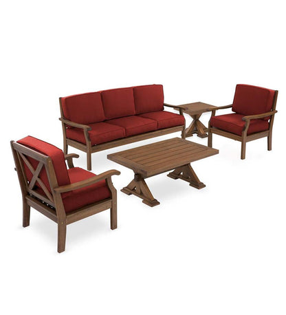 Plow & Hearth Wood Furniture Outdoor Living Claremont Seating Collection, Eucalyptus Wood Outdoor Furniture