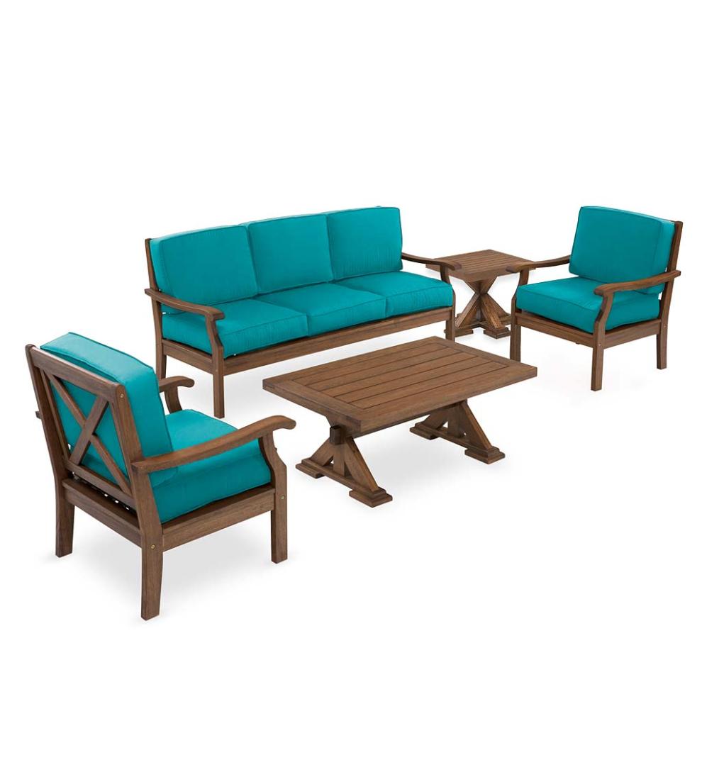 Plow & Hearth Wood Furniture Outdoor Living Claremont Seating Collection, Eucalyptus Wood Outdoor Furniture