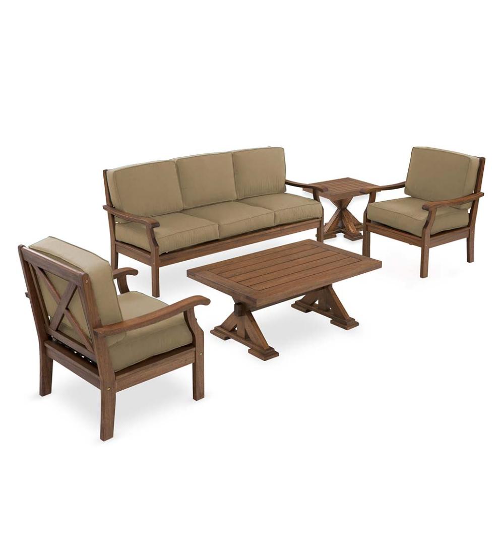 Plow & Hearth Wood Furniture Outdoor Living Claremont Seating Collection, Eucalyptus Wood Outdoor Furniture