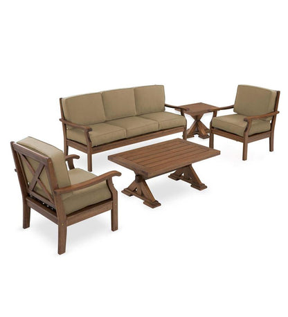 Plow & Hearth Wood Furniture Outdoor Living Claremont Seating Collection, Eucalyptus Wood Outdoor Furniture