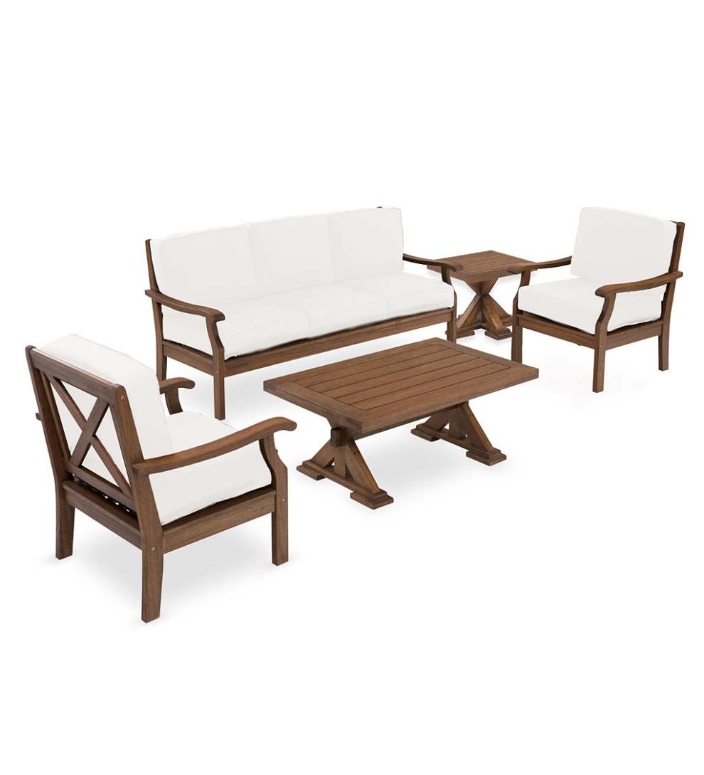Plow & Hearth Wood Furniture Outdoor Living Claremont Seating Collection, Eucalyptus Wood Outdoor Furniture