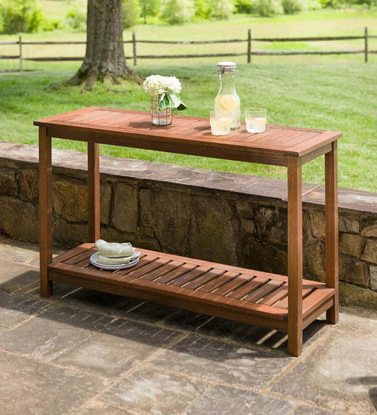 Plow & Hearth Wood Furniture Outdoor Living Eucalyptus Wood Console Table, Lancaster Outdoor Furniture Collection