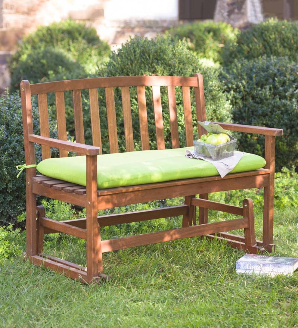 Plow & Hearth Wood Furniture Outdoor Living Eucalyptus Wood Love Seat Glider, Lancaster Outdoor Furniture Collection - Natural