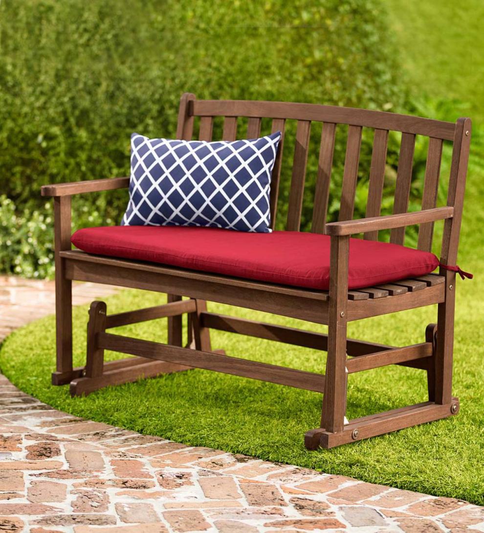 Plow & Hearth Wood Furniture Outdoor Living Eucalyptus Wood Love Seat Glider, Lancaster Outdoor Furniture Collection - Natural