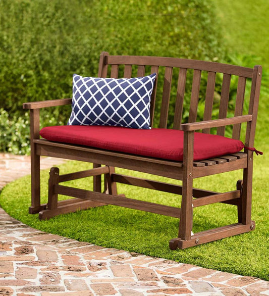 Plow & Hearth Wood Furniture Outdoor Living Eucalyptus Wood Love Seat Glider, Lancaster Outdoor Furniture Collection - Natural
