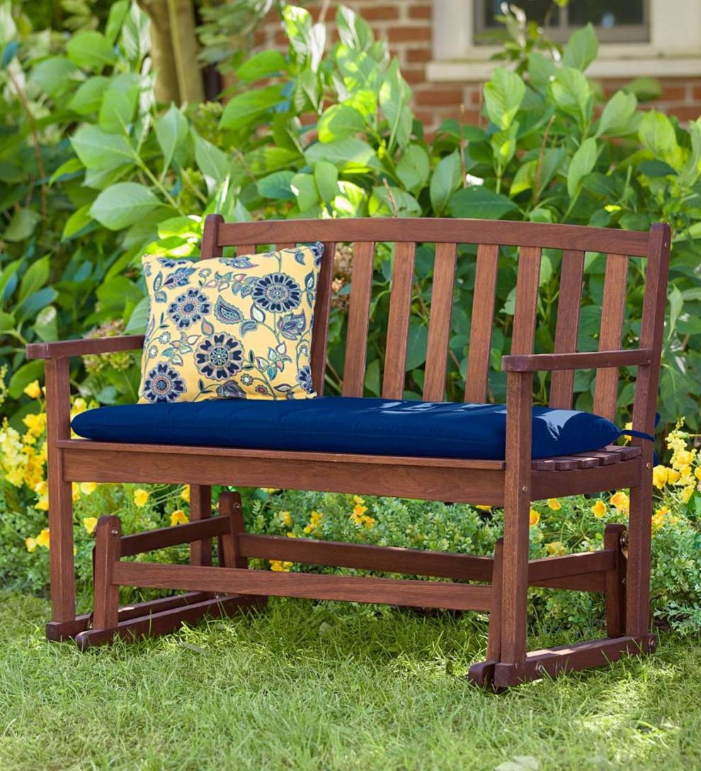 Plow & Hearth Wood Furniture Outdoor Living Eucalyptus Wood Love Seat Glider, Lancaster Outdoor Furniture Collection - Natural