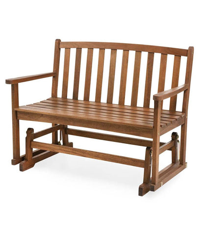 Plow & Hearth Wood Furniture Outdoor Living Eucalyptus Wood Love Seat Glider, Lancaster Outdoor Furniture Collection - Natural
