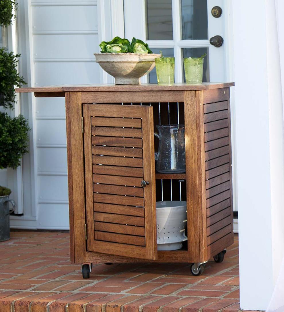Plow & Hearth Wood Furniture Outdoor Living Eucalyptus Wood Rolling Carts, Lancaster Outdoor Furniture Collection