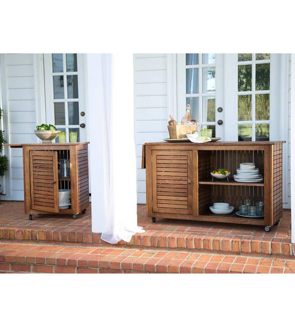 Plow & Hearth Wood Furniture Outdoor Living Eucalyptus Wood Rolling Carts, Lancaster Outdoor Furniture Collection