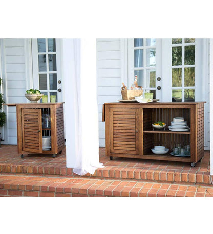 Plow & Hearth Wood Furniture Outdoor Living Eucalyptus Wood Rolling Carts, Lancaster Outdoor Furniture Collection