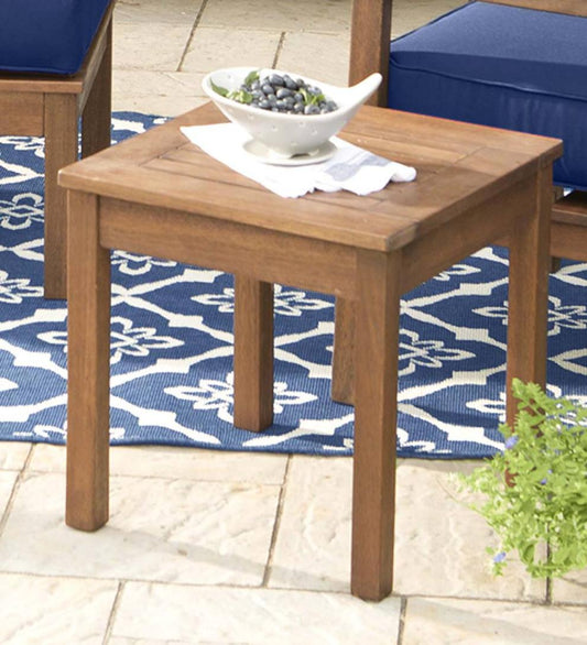 Plow & Hearth Wood Furniture Outdoor Living Eucalyptus Wood Side Table, Lancaster Outdoor Furniture Collection - Natural