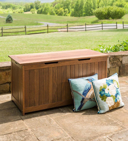 Plow & Hearth Wood Furniture Outdoor Living Eucalyptus Wood Storage Box, Lancaster Outdoor Furniture Collection - Natural