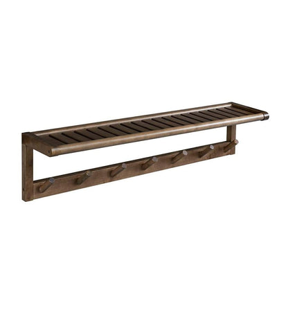 Plow & Hearth Wood Furniture Outdoor Living Farmhouse Wall-Mount Wood Coat Rack With Pegs And Top Shelf - Antique Chestnut