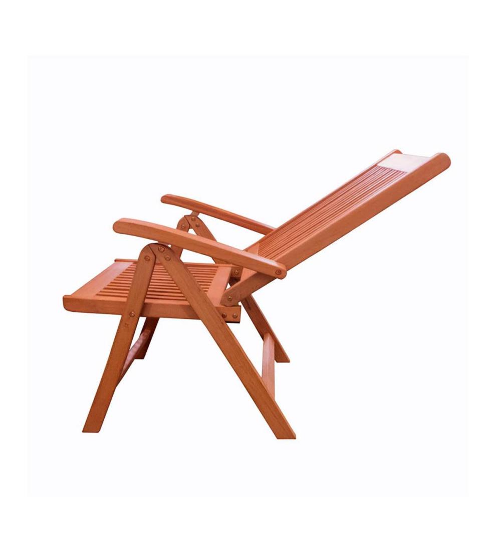 Plow & Hearth Wood Furniture Outdoor Living Forest Stewardship Council Certified Eucalyptus 5-Position Reclining Chair