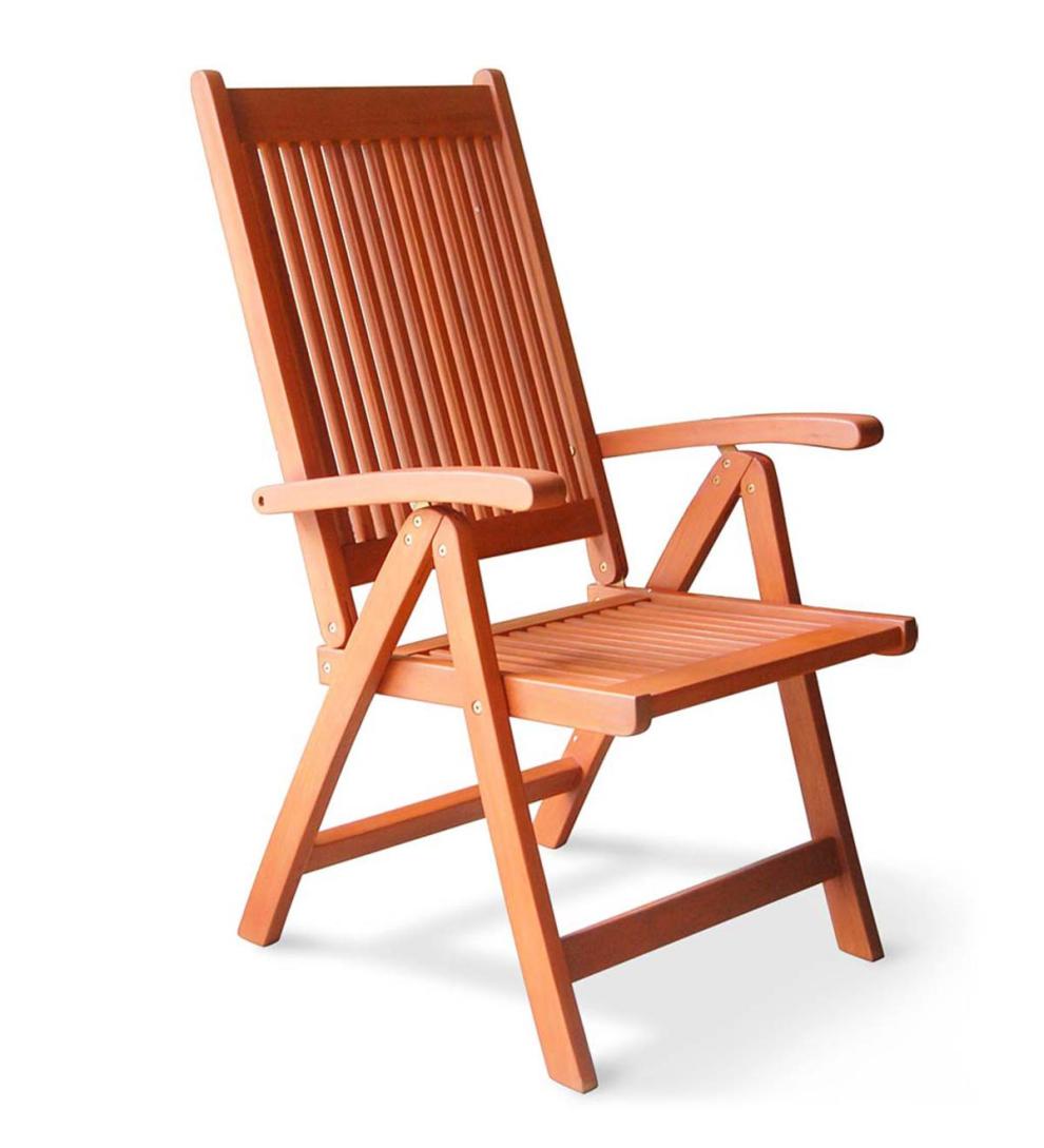 Plow & Hearth Wood Furniture Outdoor Living Forest Stewardship Council Certified Eucalyptus 5-Position Reclining Chair