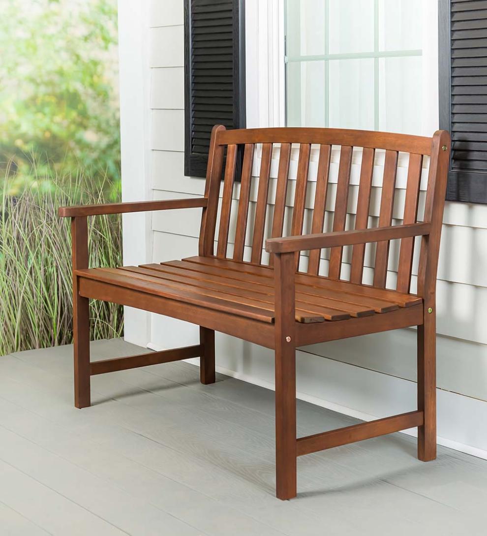 Plow & Hearth Wood Furniture Outdoor Living Lancaster Eucalyptus Wood Bench - Natural