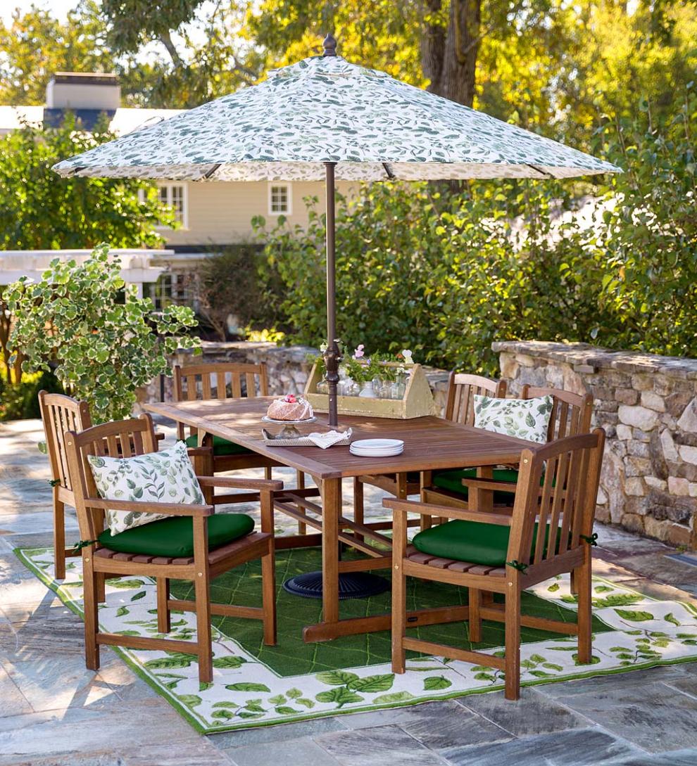 Plow & Hearth Wood Furniture Outdoor Living Lancaster Extension Table Set, Extension Table And 6 Chairs - Natural