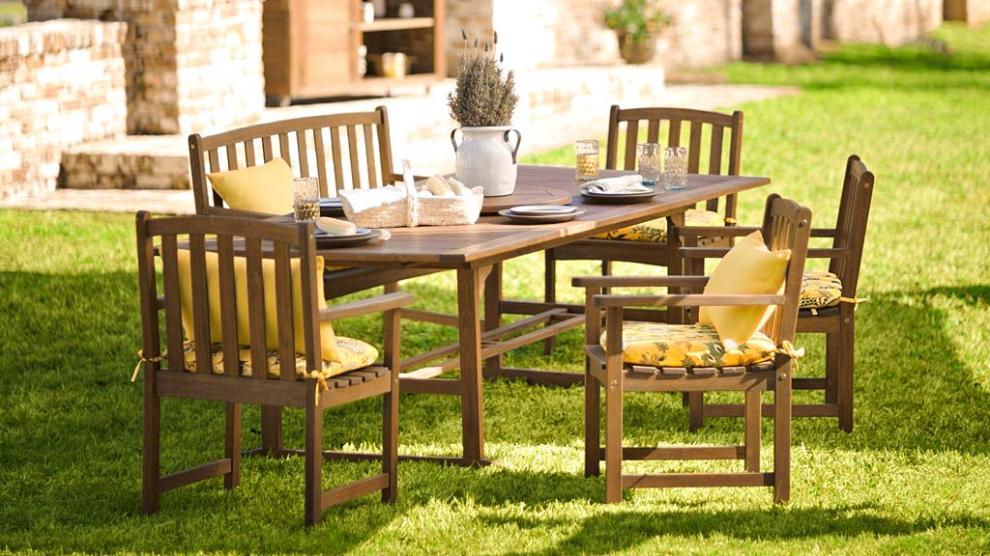 Plow & Hearth Wood Furniture Outdoor Living Lancaster Extension Table Set, Extension Table And 6 Chairs - Natural