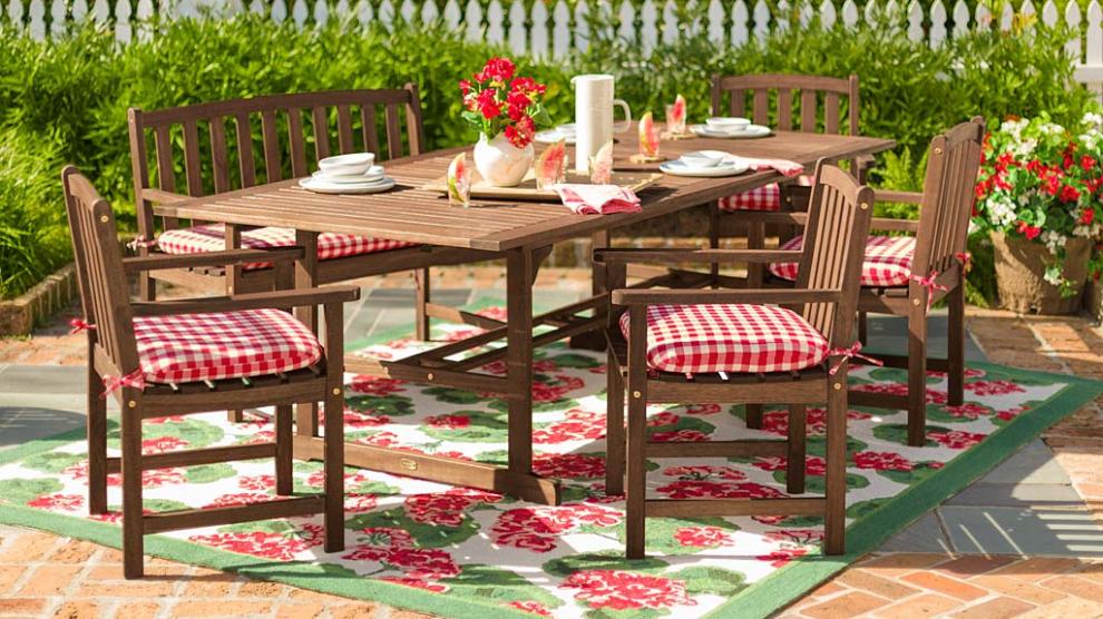 Plow & Hearth Wood Furniture Outdoor Living Lancaster Extension Table Set, Extension Table And 6 Chairs - Natural