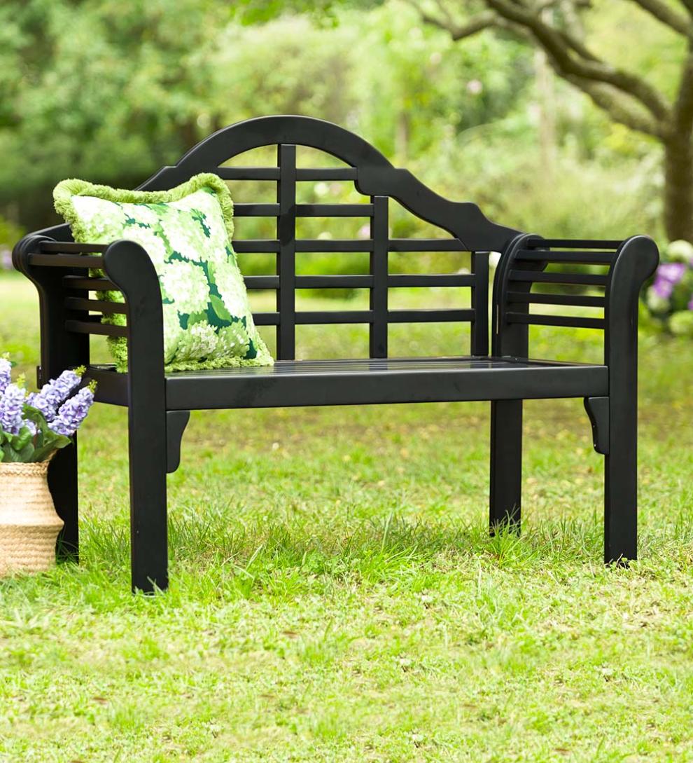 Plow & Hearth Wood Furniture Outdoor Living Lutyens Wood Garden Bench - Black