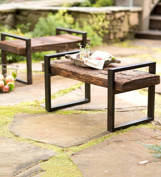 Plow & Hearth Wood Furniture Outdoor Living Reclaimed Wood And Iron Outdoor Bench - Bronze