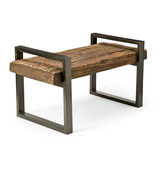Plow & Hearth Wood Furniture Outdoor Living Reclaimed Wood And Iron Outdoor Bench - Bronze