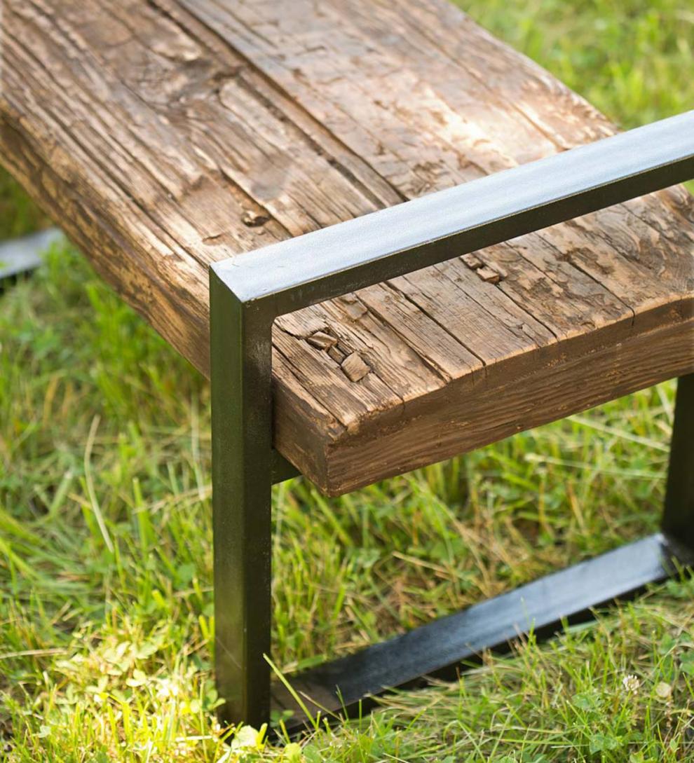 Plow & Hearth Wood Furniture Outdoor Living Reclaimed Wood And Iron Outdoor Bench - Bronze