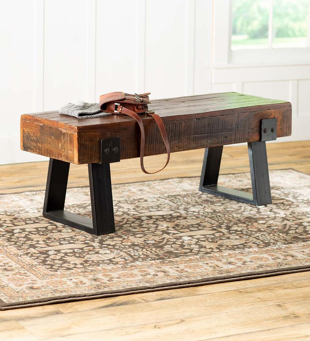 Plow & Hearth Wood Furniture Outdoor Living Richland Indoor/Outdoor Reclaimed Wood Bench