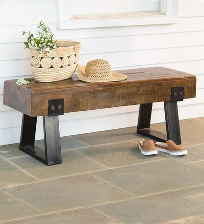 Plow & Hearth Wood Furniture Outdoor Living Richland Indoor/Outdoor Reclaimed Wood Bench