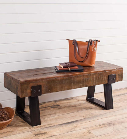 Plow & Hearth Wood Furniture Outdoor Living Richland Indoor/Outdoor Reclaimed Wood Bench
