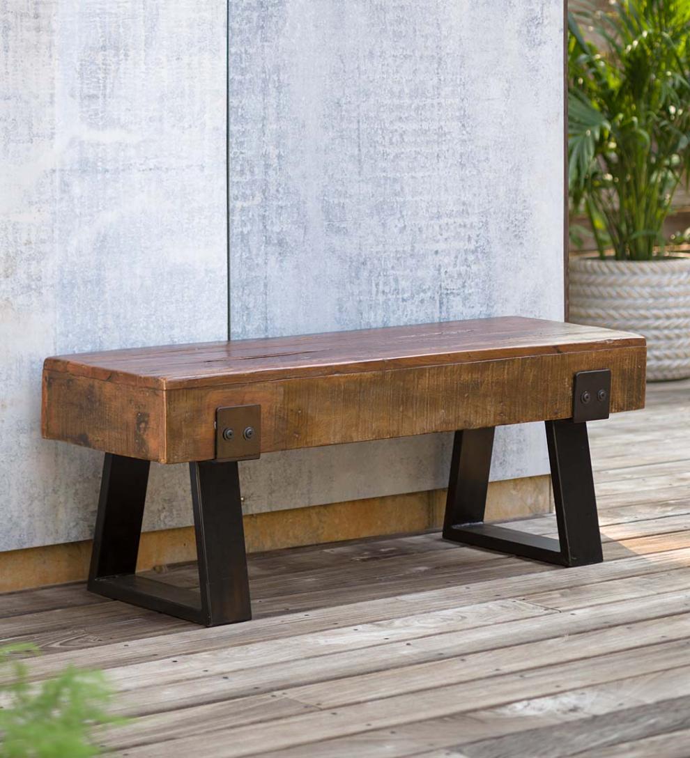 Plow & Hearth Wood Furniture Outdoor Living Richland Indoor/Outdoor Reclaimed Wood Bench