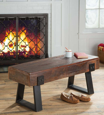 Plow & Hearth Wood Furniture Outdoor Living Richland Indoor/Outdoor Reclaimed Wood Bench