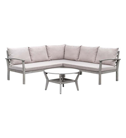 Plow & Hearth Wood Furniture Outdoor Living Ridgewind Outdoor Sectional Sofa Seating Set With Cocktail Table