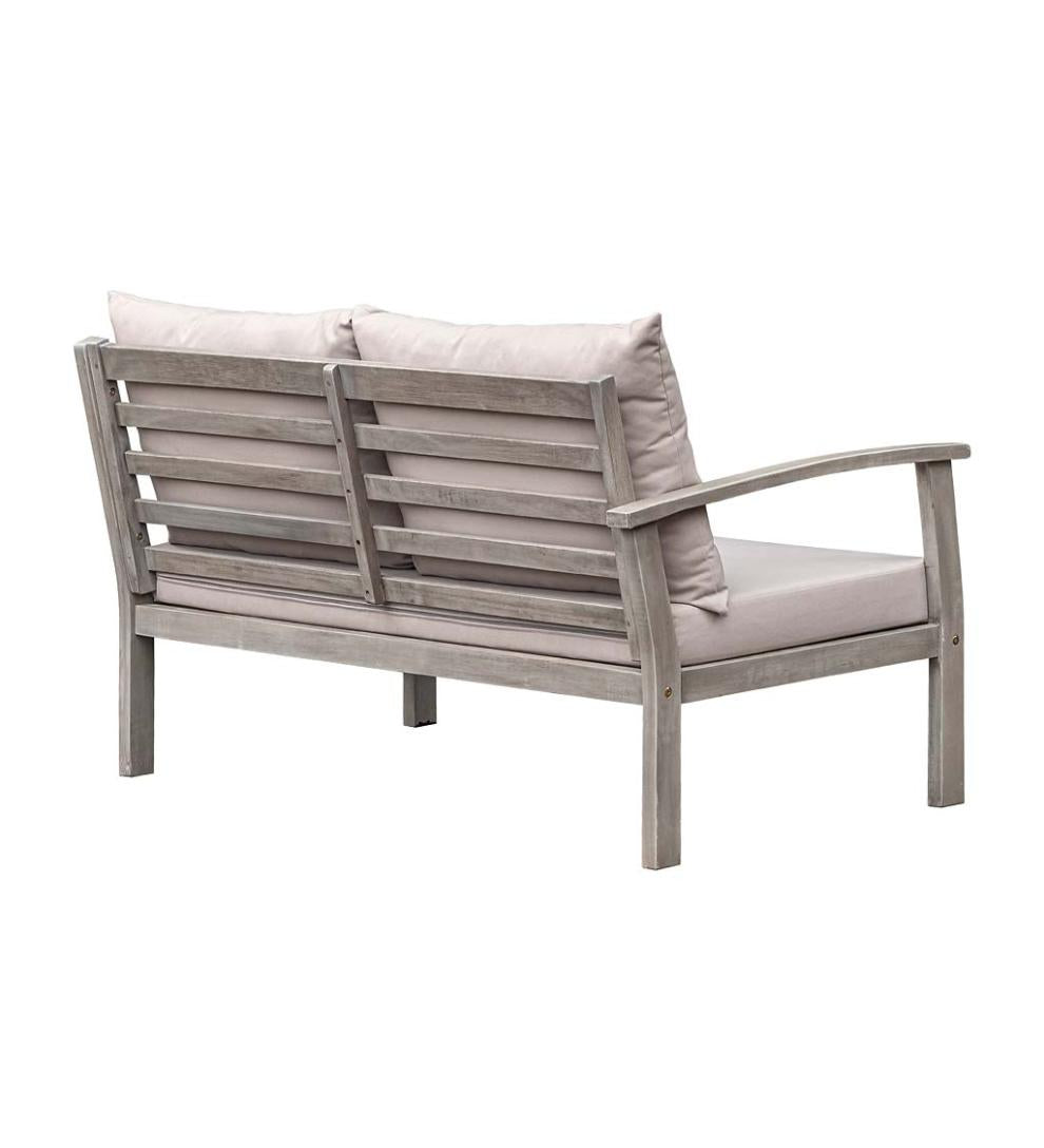 Plow & Hearth Wood Furniture Outdoor Living Ridgewind Outdoor Sectional Sofa Seating Set With Cocktail Table