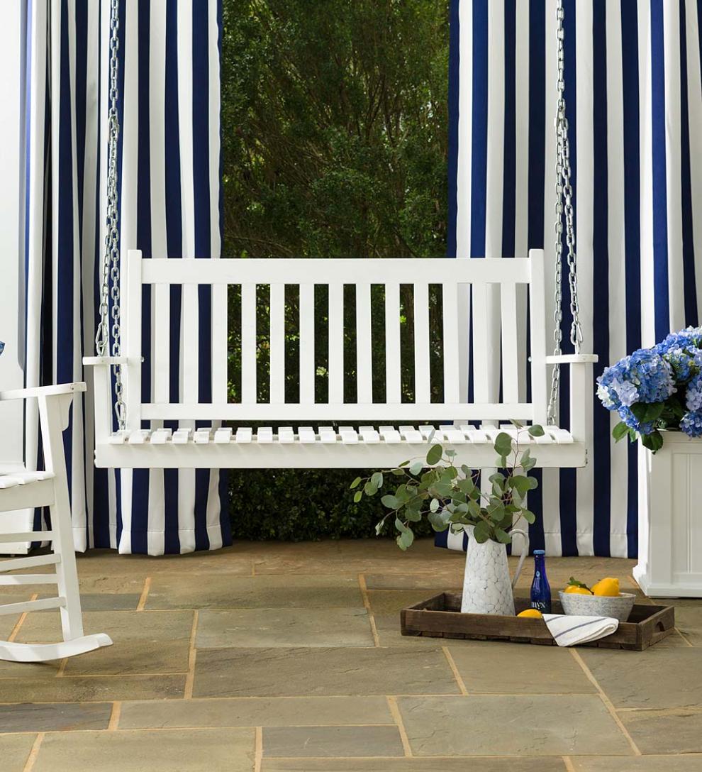 Plow & Hearth Wood Furniture Outdoor Living Slatted Wood Porch Swing - Black Paint