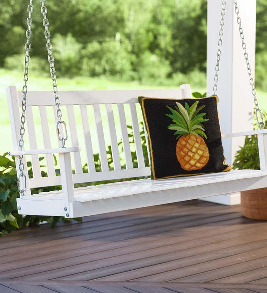 Plow & Hearth Wood Furniture Outdoor Living Slatted Wood Porch Swing - Black Paint