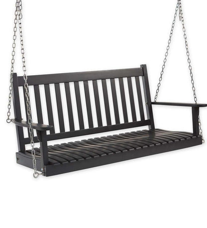 Plow & Hearth Wood Furniture Outdoor Living Slatted Wood Porch Swing - Black Paint