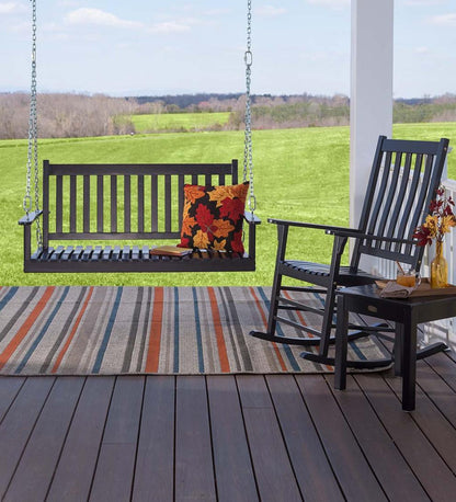 Plow & Hearth Wood Furniture Outdoor Living Slatted Wood Porch Swing - Black Paint