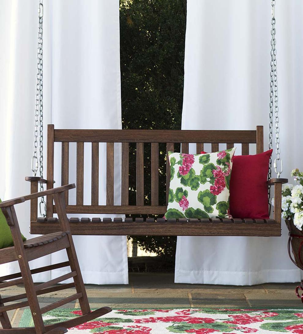 Plow & Hearth Wood Furniture Outdoor Living Slatted Wood Porch Swing - Black Paint