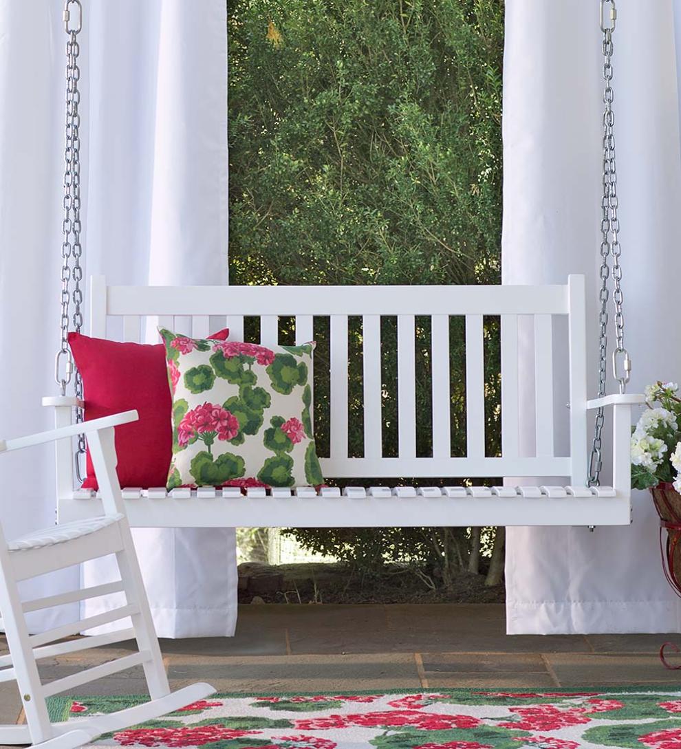 Plow & Hearth Wood Furniture Outdoor Living Slatted Wood Porch Swing - Black Paint