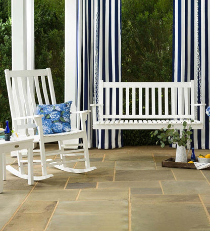 Plow & Hearth Wood Furniture Outdoor Living Slatted Wood Porch Swing - Black Paint