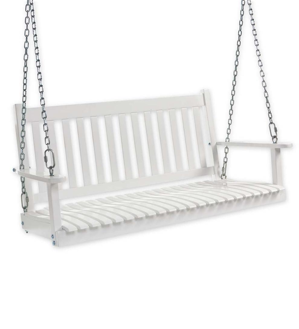 Plow & Hearth Wood Furniture Outdoor Living Slatted Wood Porch Swing - Black Paint