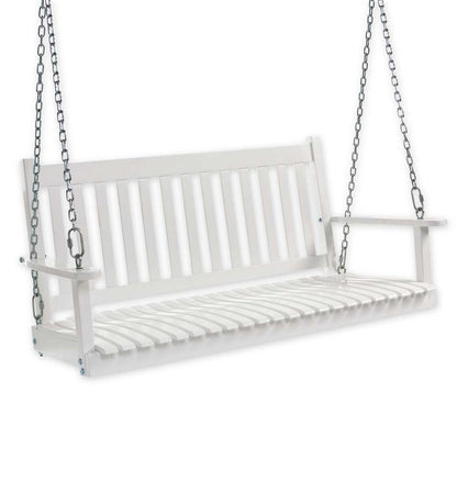 Plow & Hearth Wood Furniture Outdoor Living Slatted Wood Porch Swing - Black Paint